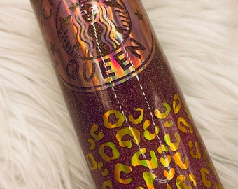 Caffeine Queen Leopard Glitter Tumbler | Ready to Ship | Coral Glitter