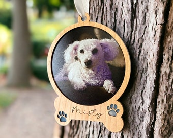 Personalized Dog Photo Ornament, Dog Memorial Gift, Loss of Pet, Pet Ornament, Christmas Keepsake, Dog Memorial Ornament You Left Paw Prints
