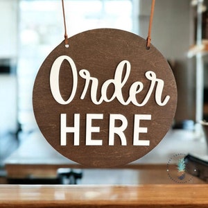 Coffee Shop Signage, Pick Up Here Sign, Small Shop Signage, Cafe Decoration, 2 Layer Sign, Hanging Shop Sign, 2D Coffee Shop Order Here Sign