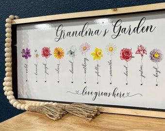 Personalized Birth Month Flower Sign: Custom Grandkids Names, Grandma's Garden