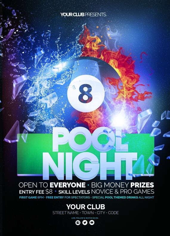 Pool Night Club Flyer Etsy