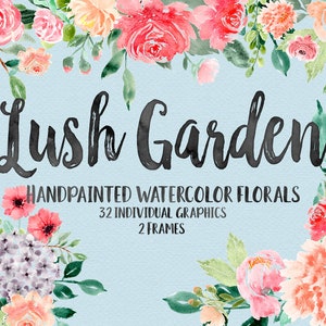 Aquarell Blumen Clipart Üppiger Garten. Handbemalte Aquarell Blumen mit transparentem Hintergrund