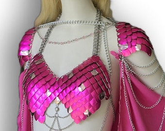 Festival clothing Viking, Dragon, Fairy Scalemail Cosplay Chainmail Renaissance Dress Festival Outfit Corset Bikini Top