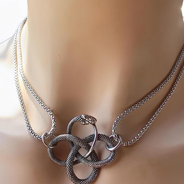 Medusa Ouroboros Snake Chain Necklace: Goth Punk Feminist Steel Jewelry