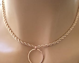 Rose Gold Day Collar Choker Necklace,  Locking Clasp Option, Elegant Jewelry for Couples