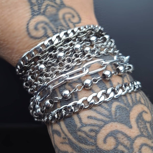 Layered Multi-Strand Steel Bracelet - This punk style or alt goth statement bracelet makes a great gift for her