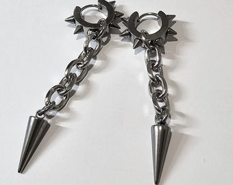 Handgemachte Stahl Spike Ohrringe: Gothic Punk Huggie Creolen
