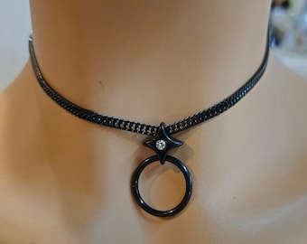Schwarz Tag Kragen Choker Halskette | Devoter Schmuck mit Verschluss Option