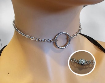 Surgical Steel Gothic Punk Day Collar Choker with Locking Key Clasp Option, Goth Bondage Necklace, punk, grunge jewelry gift for her