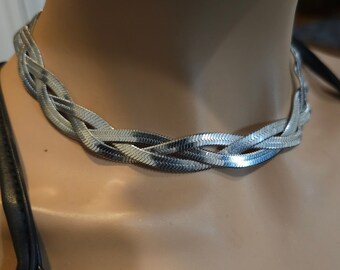 Silver Braided Snake Chain Herringbone Necklace - Waterproof, never tarnish handmade jewelry statement necklace gift for her