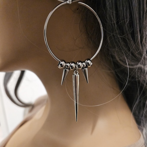 Hypoallergenic Goth Spike Hoop Earrings: Stainless Steel Punk Jewelry