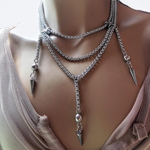 Layered Gothic Spike Punk Stainless Steel Choker: Edwardian Statement Necklace