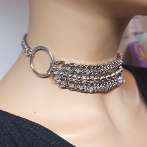 Silber Gothic Schicht Stahl Kette Punk Kragen Choker Halskette | Handgefertigte mehrsträngige Statement -Halskette