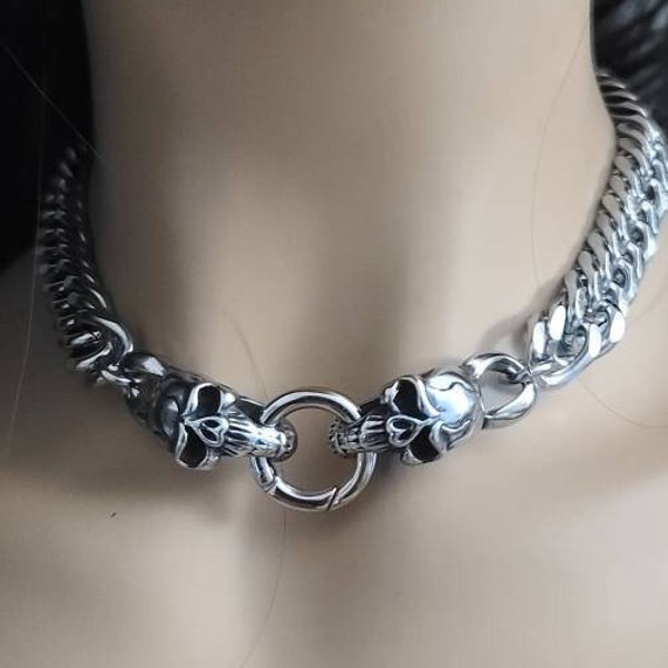 Skull Clasp Chunky Chain Chainmail Necklace | Norse goth necklace gift for him in goth punk grunge jewelry style heavy metal hip hop jewelry