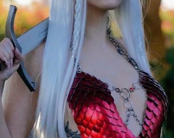 Red Dragon Fae Scalemail Armor Brustpanzer Korsett: Handgefertigt in Kanada, Wikinger Cosplay Fantasy Kostüm