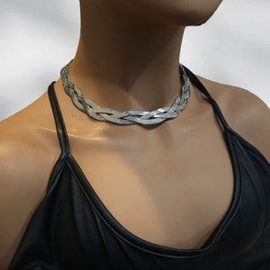 Silver Braided Snake Chain Herringbone Necklace - Waterproof, never tarnish handmade jewelry statement necklace gift for her