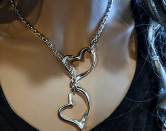 Stainless Steel Slip Chain Leash Style Collar Choker Necklace - Layered Heart Necklace Stack Set | elegant handmade jewelry gift for her