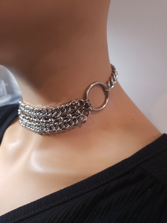 Silver Gothic Layered Steel Chain Punk Collar Choker Necklace