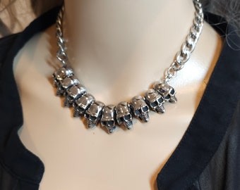 Silver Skull Bead Gothic Punk Collar Choker Necklace | handmade jewelry punk fidget necklace gift for him or her