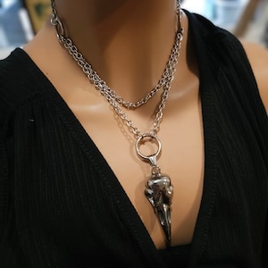 Steel Viking Norse Raven Skull Layered Multi Strand Choker Necklace Set: Punk Goth Jewelry