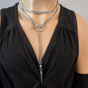 Goth Punk Spike Adjustable Wrap Y Toggle Necklace - Wrapping Stacked Jewelry, Waterproof image 2