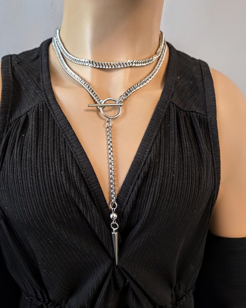 Goth Punk Spike Adjustable Wrap Y Toggle Necklace - Wrapping Stacked Jewelry, Waterproof image 2