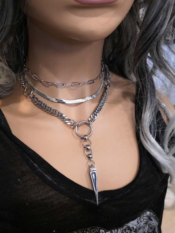 LOLIAS 6 Stücke PU Leder Gothic Halsband Halskette Punk Kette Schlüsselbein Schw