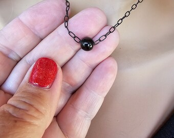 Beaded Black Steel Goth Necklace: Ball Gag Pendant, Dark Academia