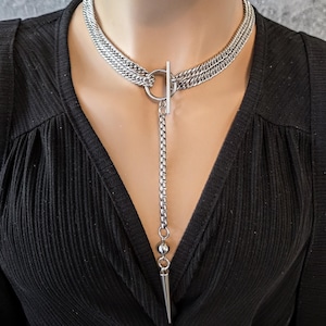 Goth Punk Spike Adjustable Wrap Y Toggle Necklace - Wrapping Stacked Jewelry, Waterproof image 3