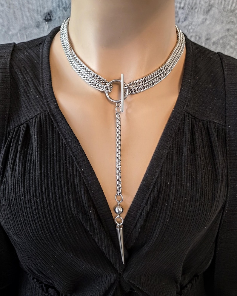 Goth Punk Spike Adjustable Wrap Y Toggle Necklace - Wrapping Stacked Jewelry, Waterproof image 3