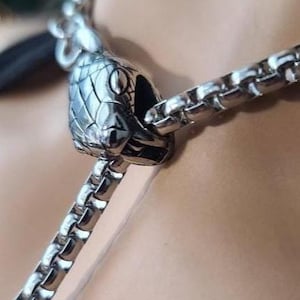 Steel Snake Medusa Necklace, The Ouroboros Chunky Chain Goth Grunge Alt Choker  - Handmade jewelry fidget necklace, punk Waterproof jewelry