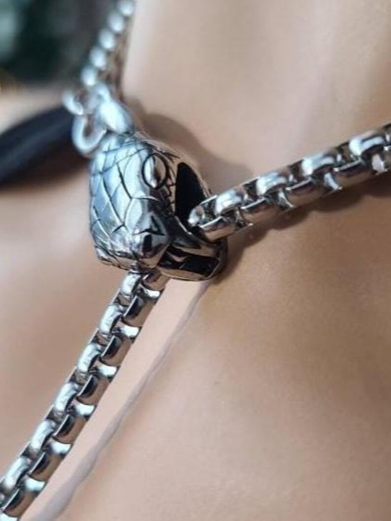 Steel Snake Medusa Necklace, The Ouroboros Chunky Chain Goth Grunge Alt Choker  - Handmade jewelry fidget necklace, punk Waterproof jewelry
