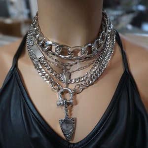 Layered Multi Strand Chunky Chain Gothic Choker Collar Necklace Set - non tarnish waterproof Handmade aesthetic jewelry gift for her