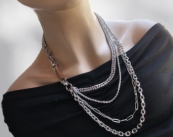 Naszyjnik choker z wielowarstwowej stali nierdzewnej z wieloma łańcuszkami: wyjątkowa biżuteria