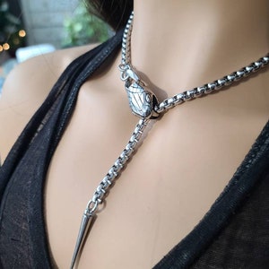Steel Snake Medusa Necklace, The Ouroboros Chunky Chain Goth Grunge Alt Choker  - Handmade jewelry fidget necklace, punk Waterproof jewelry