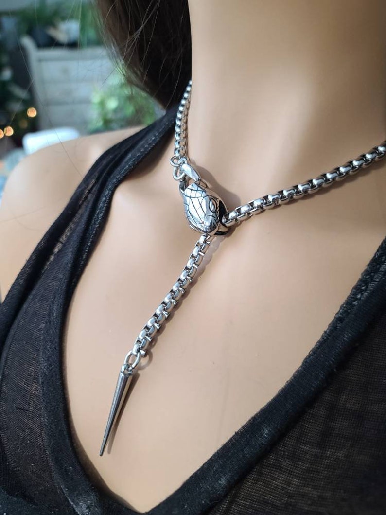 Steel Snake Medusa Necklace, The Ouroboros Chunky Chain Goth Grunge Alt Choker  - Handmade jewelry fidget necklace, punk Waterproof jewelry