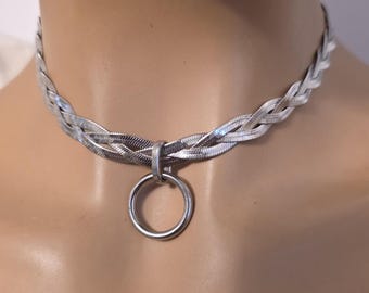 デイカラー ブレイデッドヘリンボーンチョーカーネックレス、永久ロック式留め具オプションあり | カップルジュエリー