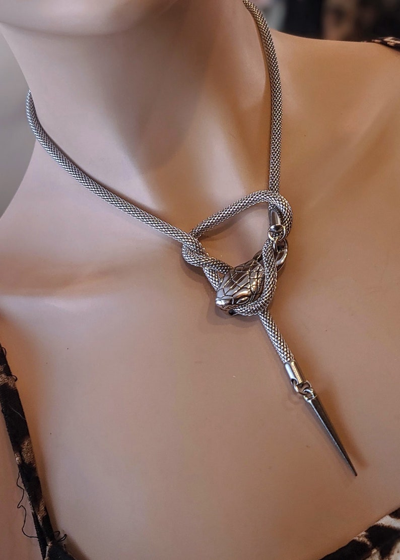 Silver Snake Chain Ouroboros Handmade Snake Necklace Perfect snake jewelry & unique statement necklace gift for her, waterproof image 3