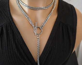 Goth Punk Spike Adjustable Wrap Y Toggle Necklace - Wrapping Stacked Jewelry, Waterproof