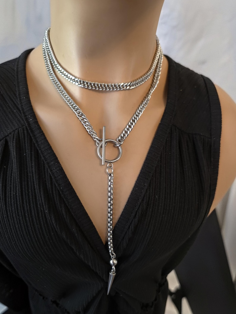 Goth Punk Spike Adjustable Wrap Y Toggle Necklace - Wrapping Stacked Jewelry, Waterproof image 1
