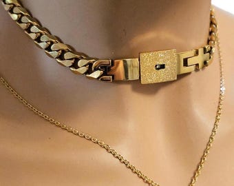 Vergoldeter Verschluss Chokerhalskette: Tageskragen mit Schlüssel - Paarschmuck