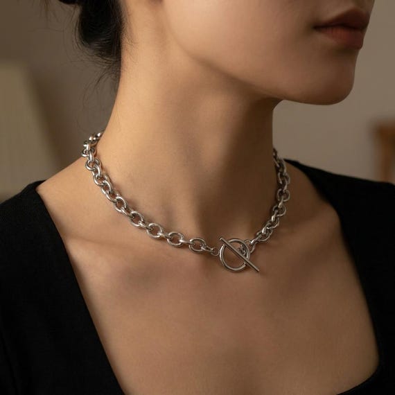Steel Chunky Stainless Steel Cable Chain Toggle Choker: Waterproof