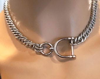 ロック式ステンレススチール製カーブチェーン付きサブデイカラーネックレス - パンクジュエリー