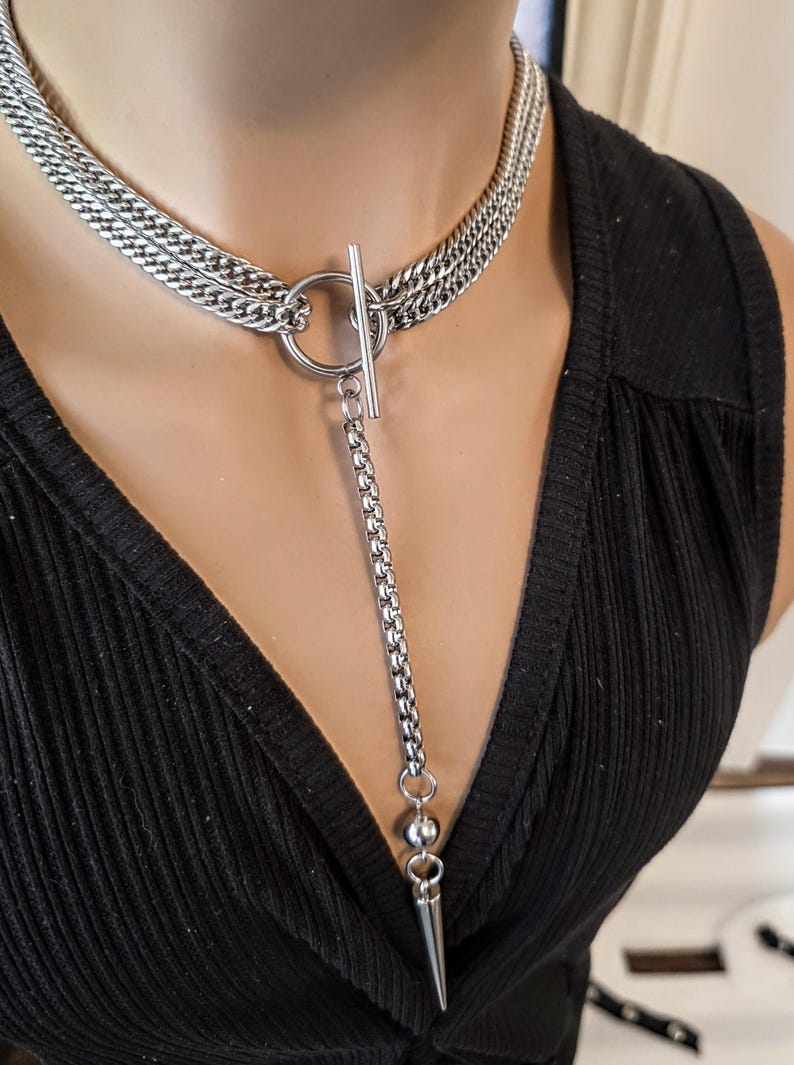 Goth Punk Spike Adjustable Wrap Y Toggle Necklace - Wrapping Stacked Jewelry, Waterproof image 5