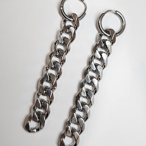 Chain Dangle Huggie Hoops Earrings, Surgical Steel, handmade Goth jewelry, punk earrings, grunge jewelry, emo jewelry, occult jewelry