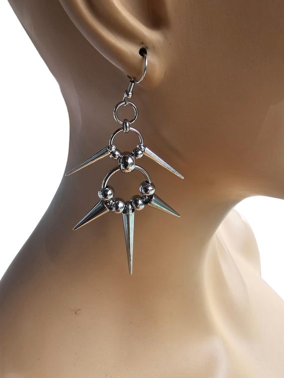 Handmade Goth Spike Dangle Earrings: Surgical Steel Punk Jewelry