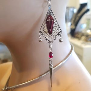 Goth Coffin Gothic Punk Dangle Spike Earrings Pair - handmade jewelry gift for her, alt punk grunge jewelry, weird earrings
