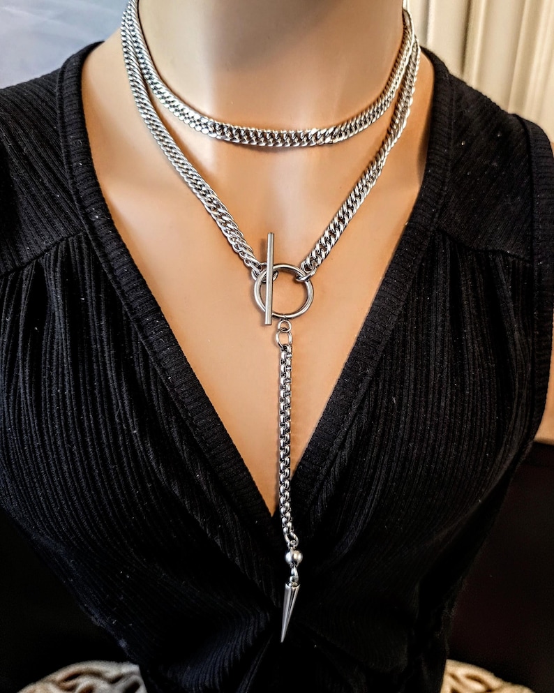 Goth Punk Spike Adjustable Wrap Y Toggle Necklace - Wrapping Stacked Jewelry, Waterproof image 6