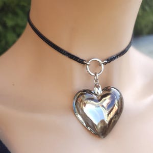 Glass Oversized 3D Heart Pendant Necklace Choker Collar | statement necklace punk aesthetic handmade jewelry gift for her, best friend gift