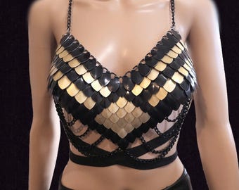 Gold Scalemail Armor Corset: Dragon Scale Bra Top, Fairy Cosplay